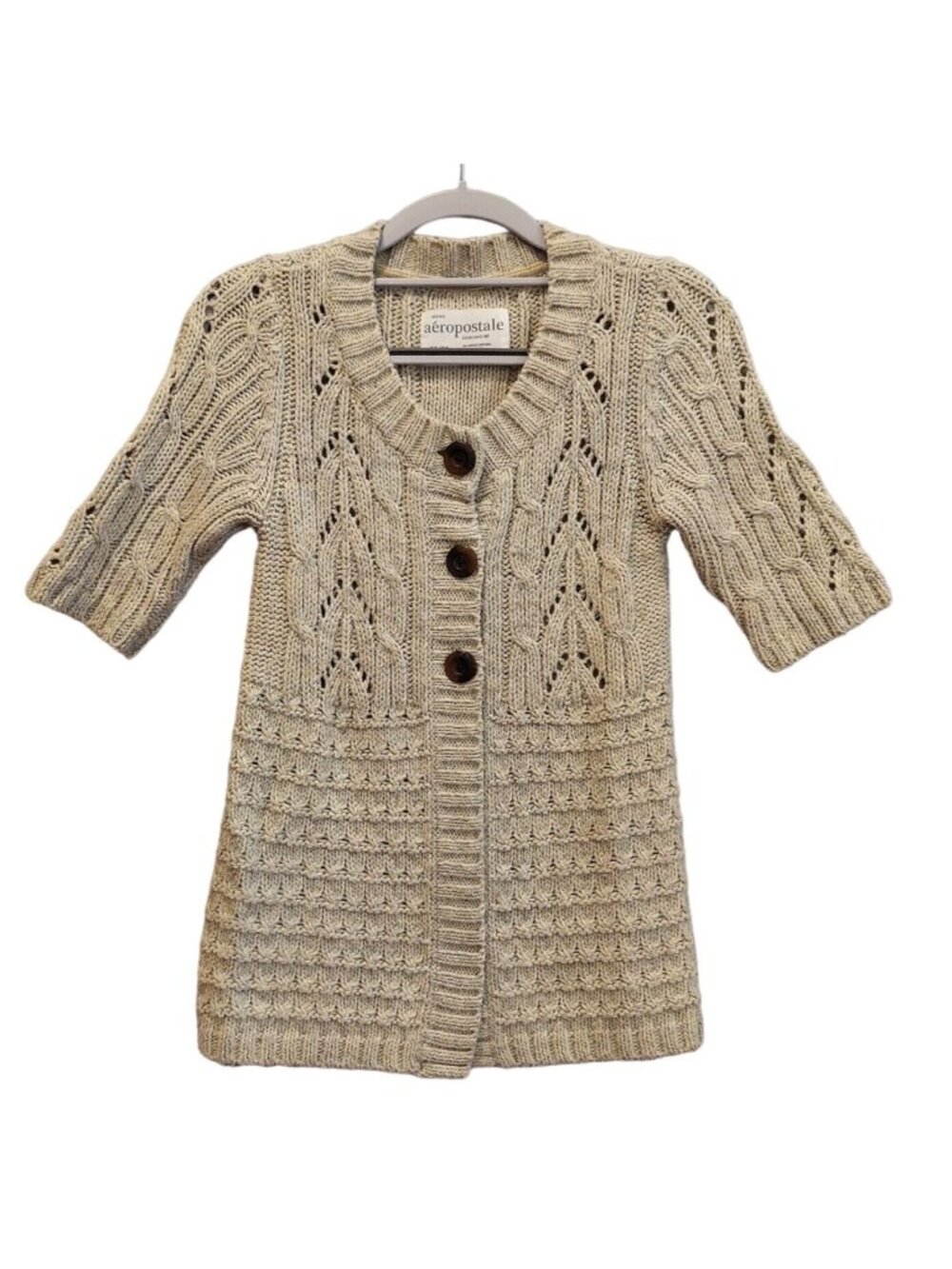 AEROPOSTALE sweater Womens M Ivory wool cable Knit button career cardigan office